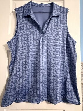 Vineyard Vines Sleeveless Polo Tank - Light Blue Floral Tile Print